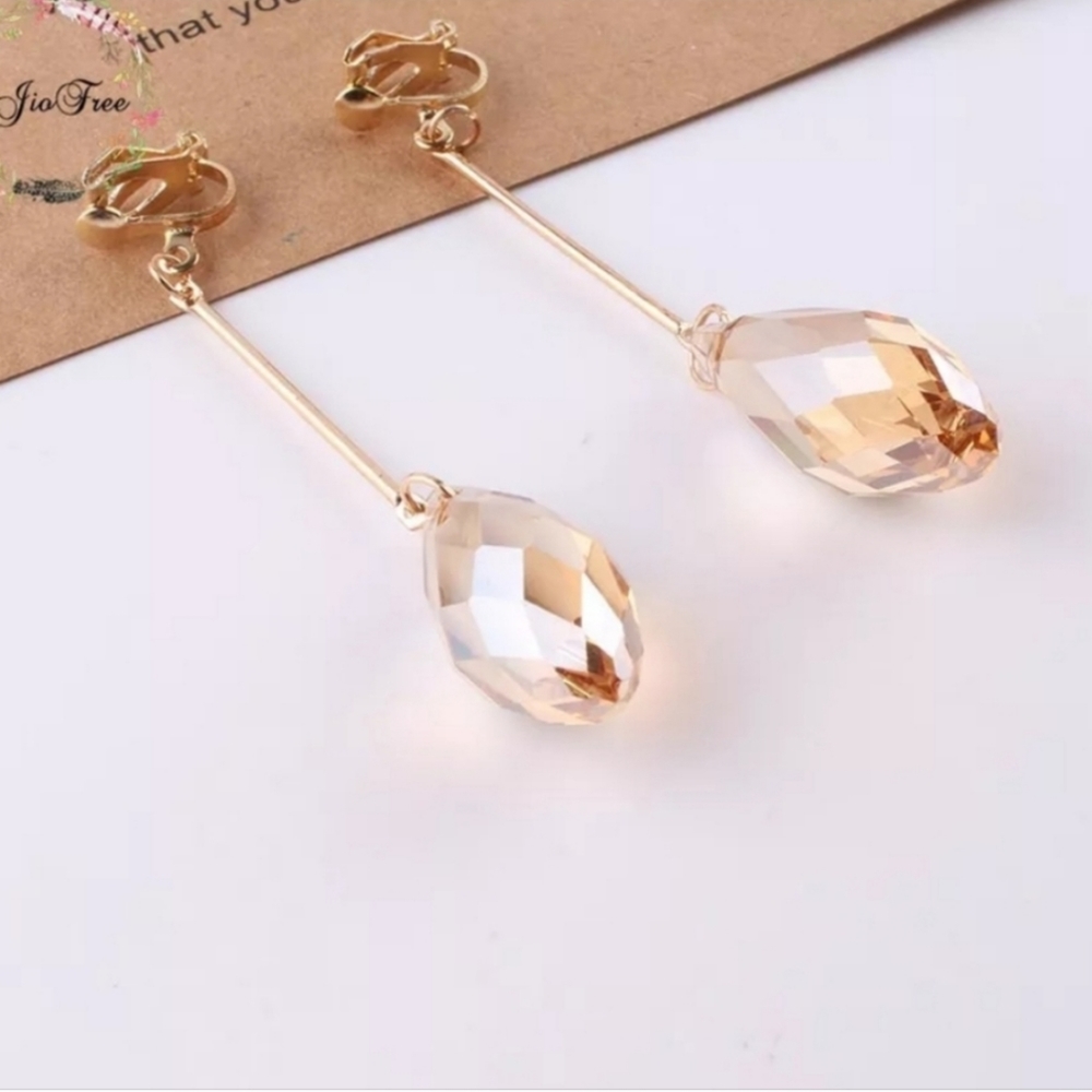 Clip On Dangling Earrings Sparkly Long